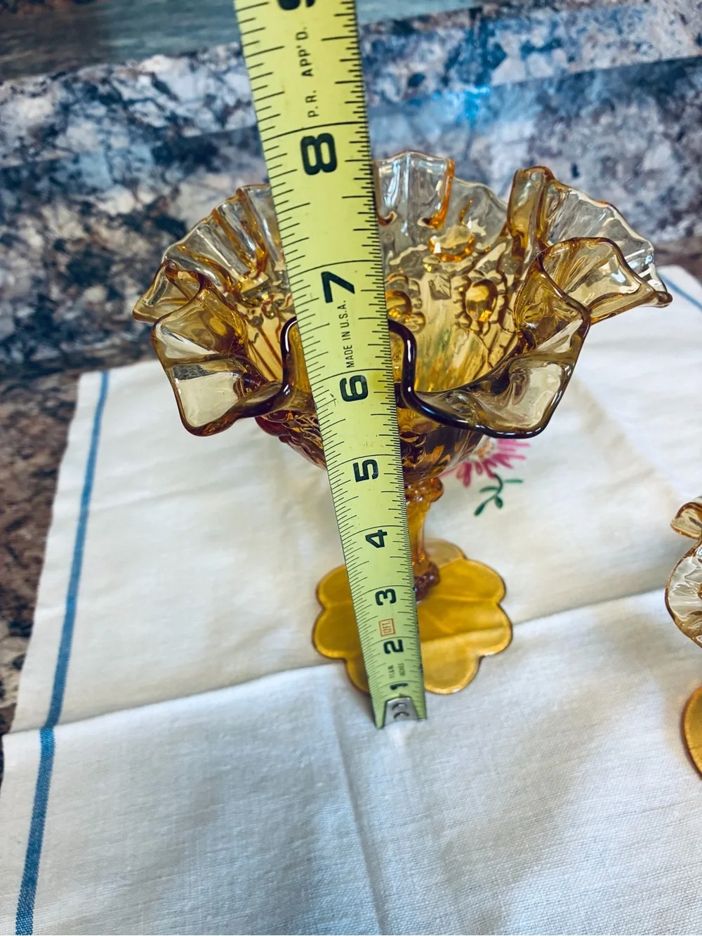 Amber Ruffled Hobnail Compote and Vase - Set